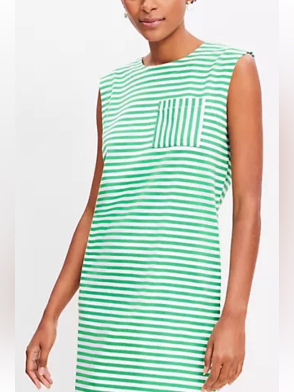 LOFT Green & White Striped Sleeveless Dress